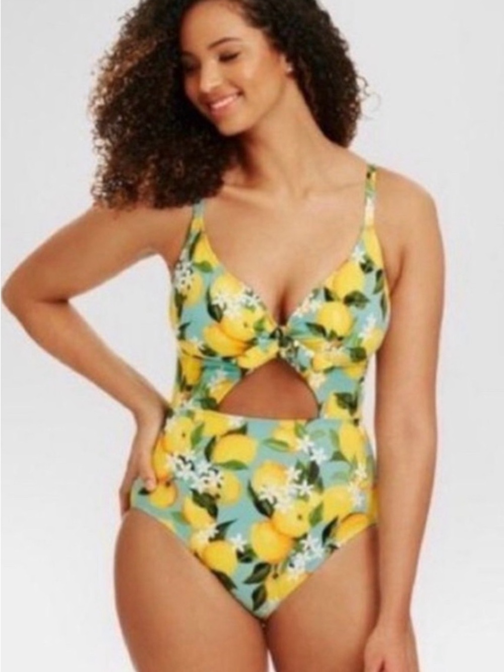 Beach Betty Lemon Floral Tie Front Size M
